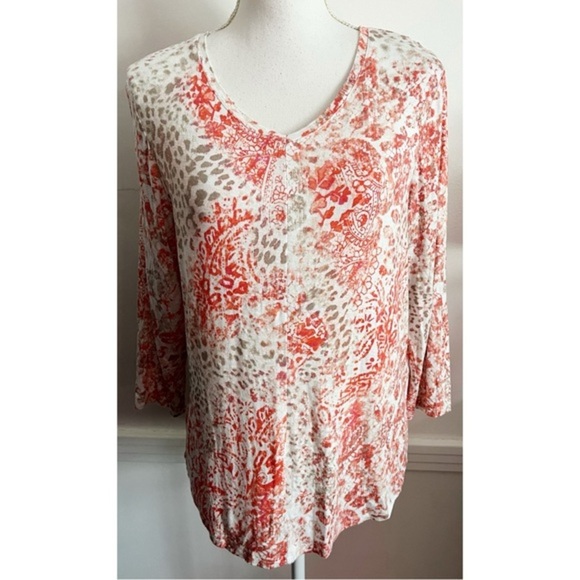 Chico’s • White Orange Tan Pattern Animal Print Blouse - Picture 1 of 6